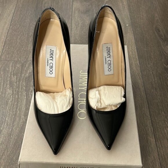 Jimmy Choo Anouk 120 Patent Leather Pumps Stiletto Heels Point Toe Black Size 36 - Picture 2 of 13
